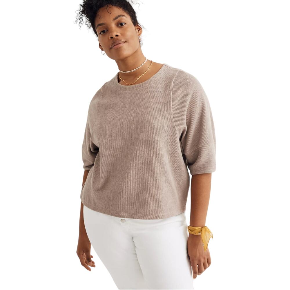 Madewell Womens XXS Ottoman Jacquard Button-Back Top Brown‎